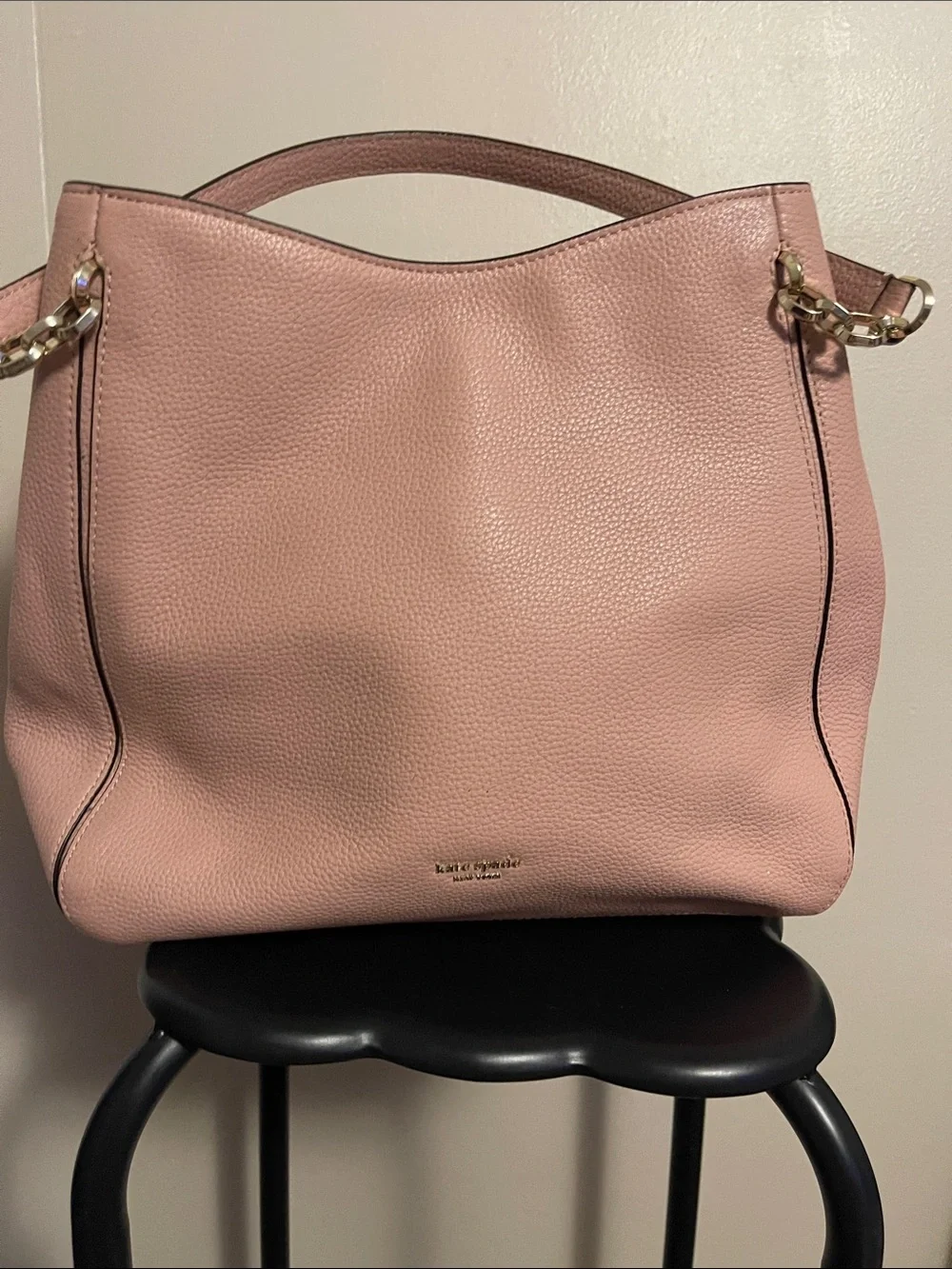 kate spade Blush Pink Pebbled Leather Shoulder Bag with Chain Accents